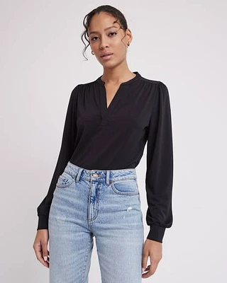 Long-Sleeve Split-Neck Top