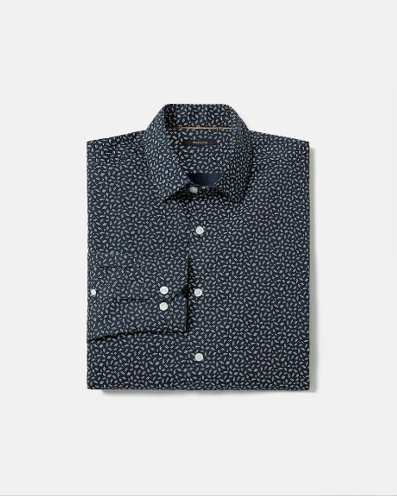 Navy Slim-Fit Dress Shirt with Geo Lines