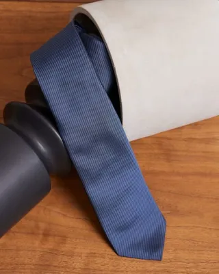 RW&CO. - Dark Blue Regular Tie with Textured Stripes - Dark Blue - 1SIZE