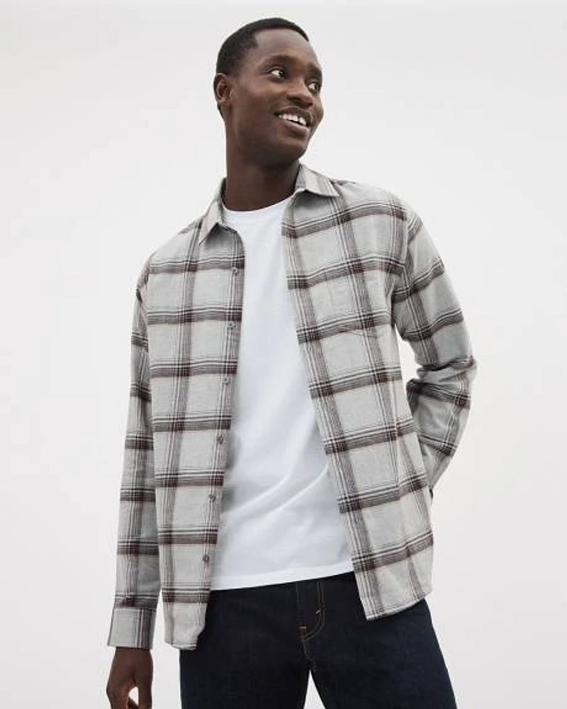 Slim-Fit Light Grey Plaid Flannel Shirt