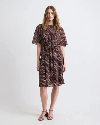 Crew-Neck Chiffon Midi Dress with Short Flutter Sleeves