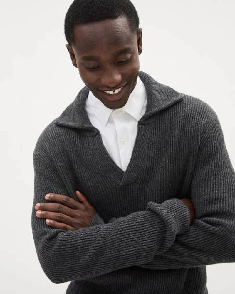 Long-Sleeve Ribbed Sweater with Johnny Collar