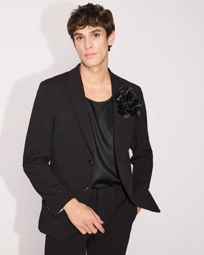 Slim-Fit Black Suit Blazer with Metallic Fibres