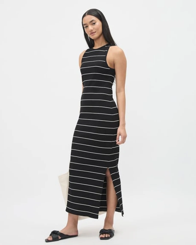 Sleeveless Crew-Neck Bodycon Dress with Stripes