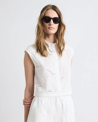 Blouse Boutonnée Sans Manches à Motif Oeillets