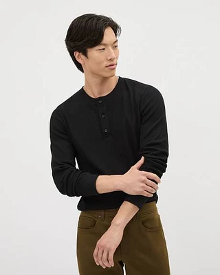 Long-Sleeve Henley Waffled T-Shirt