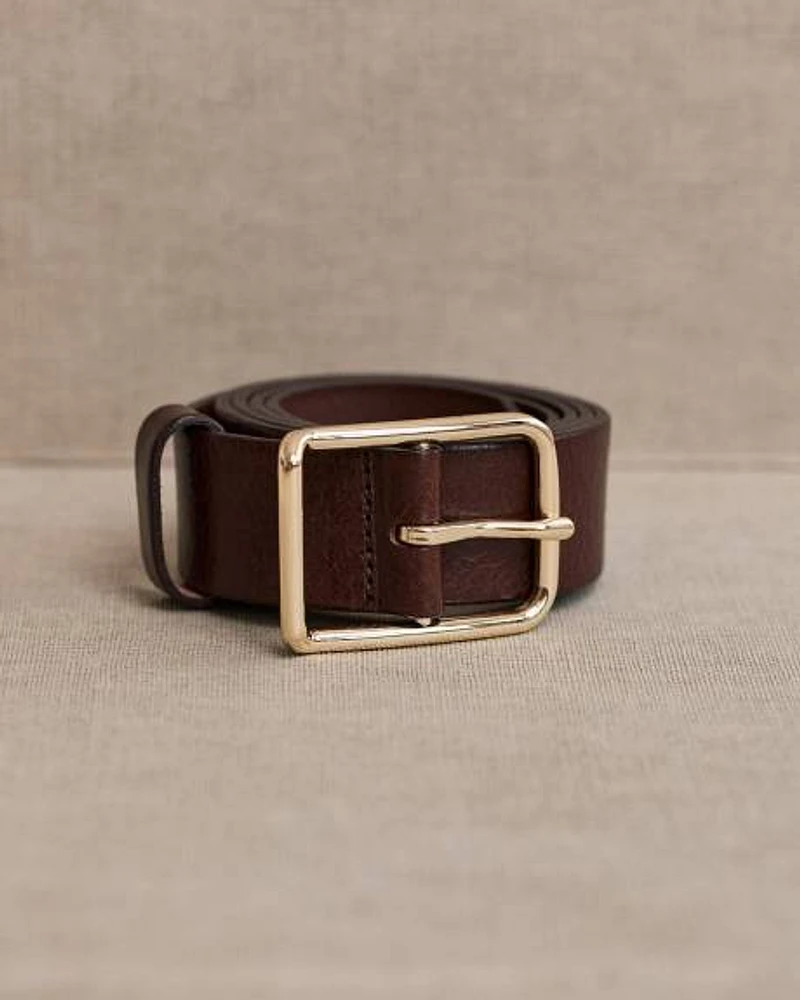 Large Leather Belt with Square Buckle