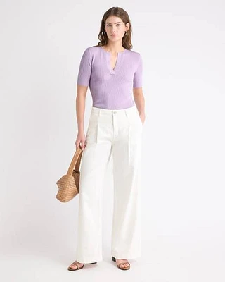 Mid-Rise Wide-Leg Cream Jeans