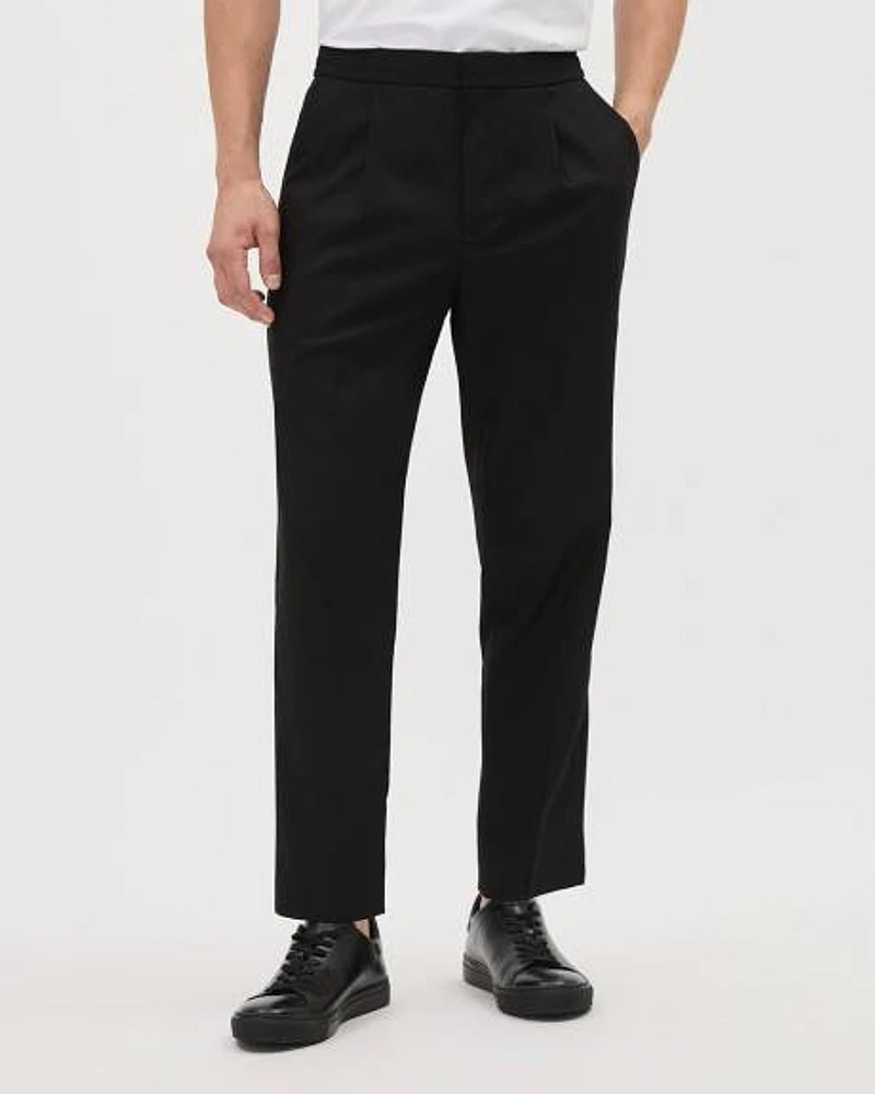 Pleated Solid Tapered-Leg Pant with Elastic Waistband