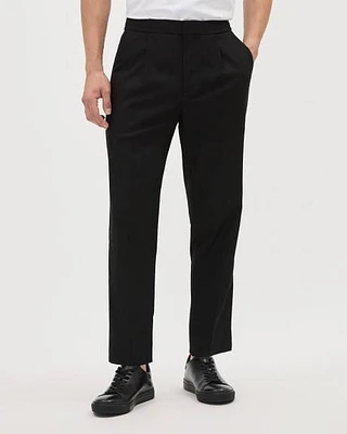 Pleated Solid Tapered-Leg Pant with Elastic Waistband