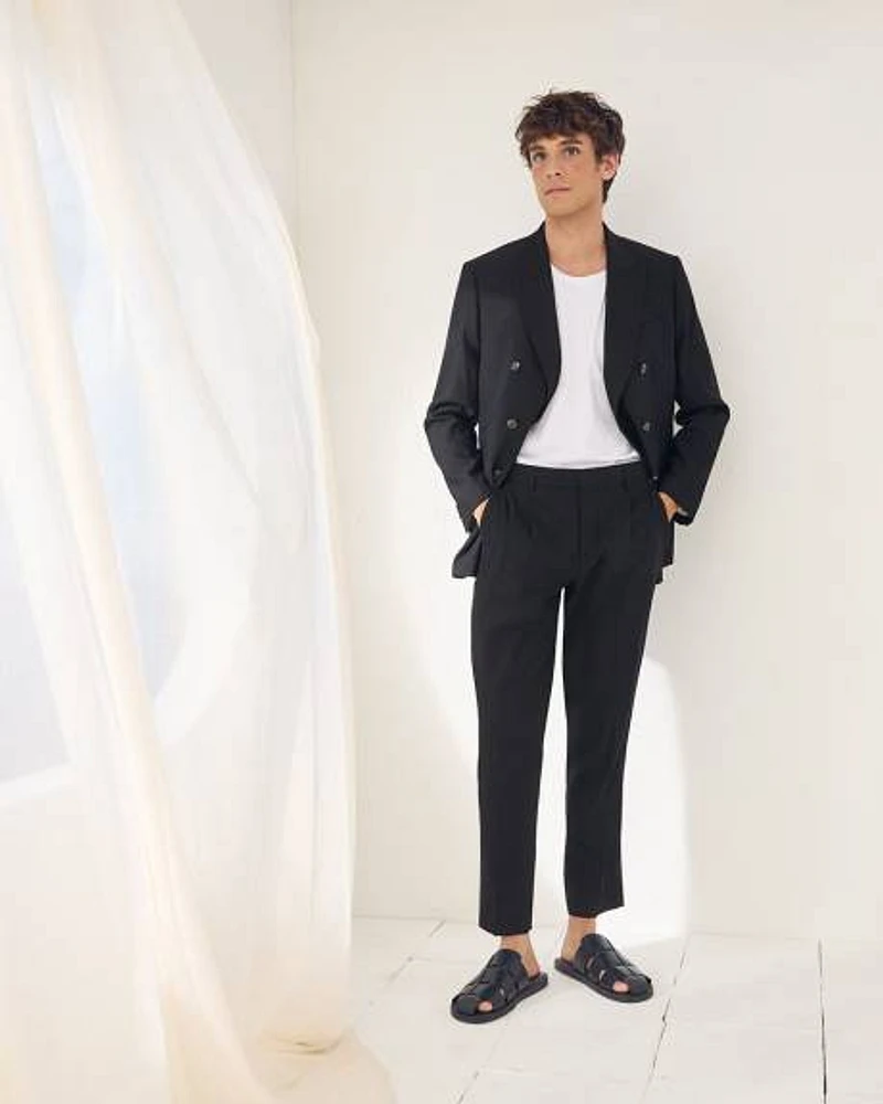 Pleated Tapered-Leg Linen Suit Pant