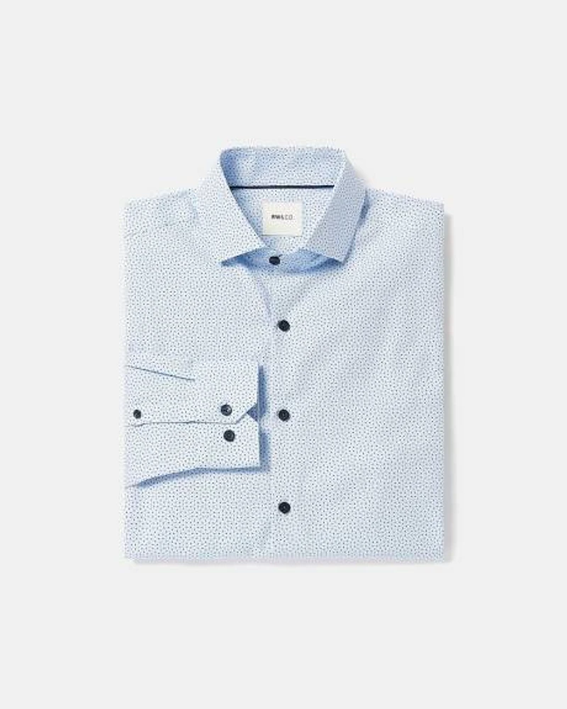 Blue Tailored-Fit Dress Shirt with Micro Geo Print