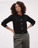 Long-Sleeve Short Cardigan with Cable Stitches