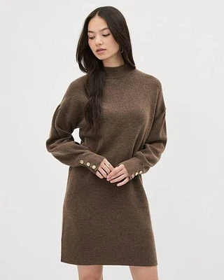 Puffy-Long-Sleeve Mock-Neck Mini Dress