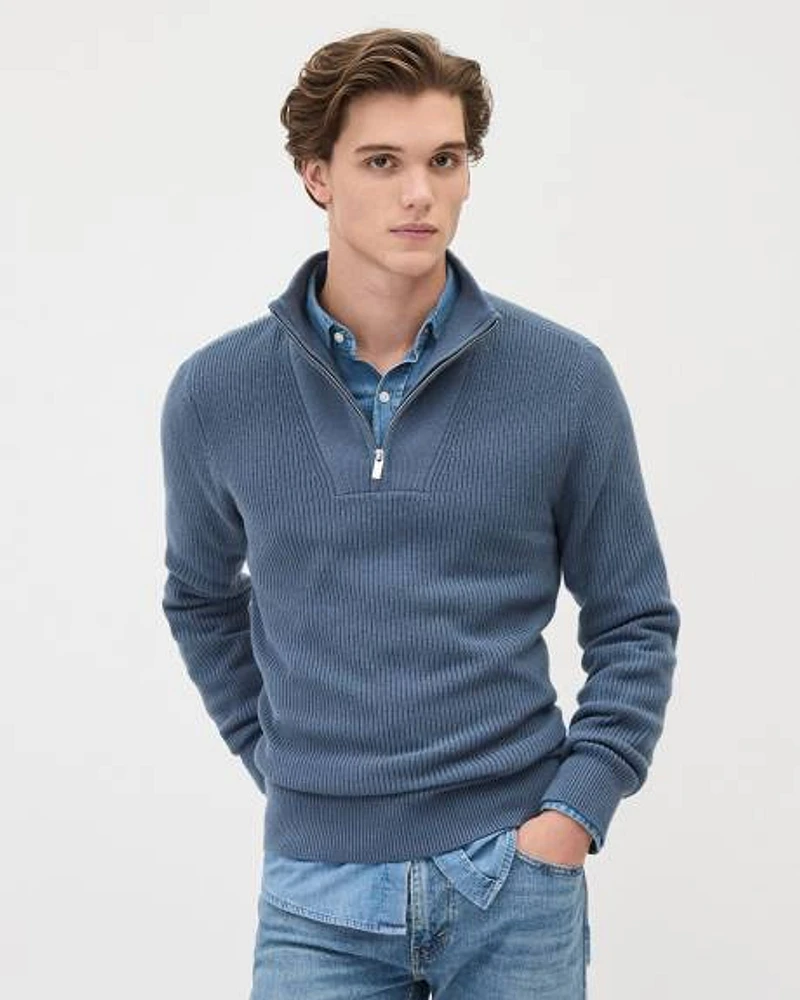 Long-Sleeve Half-Zip Mock-Neck Sweater