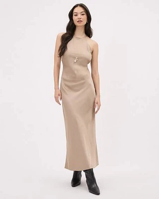 Robe Cocktail Midi Unie Sans Manches à Col Licou