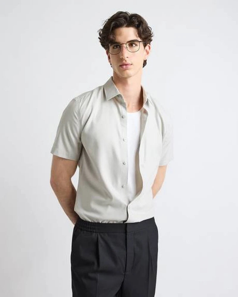 Short-Sleeve Slim-Fit Knit-Like Dress Shirt