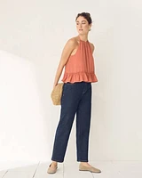 Sleeveless Halter-Neck Top with Ruffled Hem