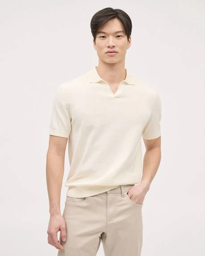 Cotton Short-Sleeve Polo with Johnny Collar