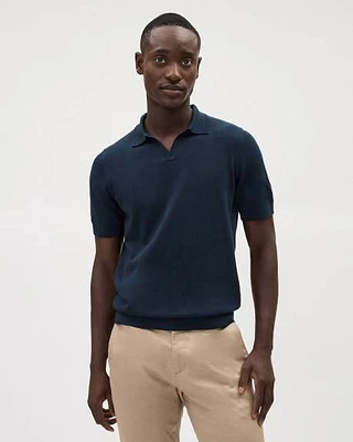 Short-Sleeve Cotton Polo Sweater with Johnny Collar