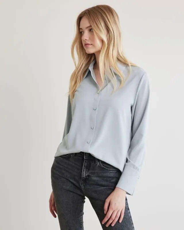 Long-Sleeve Buttoned-Down Silky Crepe Blouse