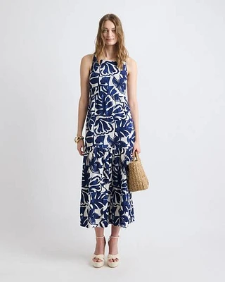 Robe Droite Maxi Sans Manches à Col Carré en Mélange de Lin