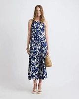 Robe Droite Maxi Sans Manches à Col Carré en Mélange de Lin