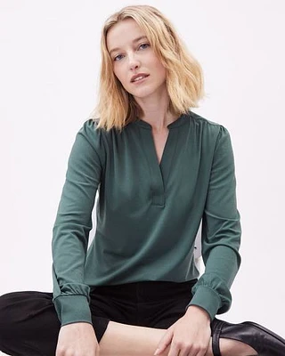 Long-Sleeve Split-Neck Top