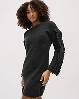 Ruffled-Long-Sleeve Boat-Neck Mini Dress