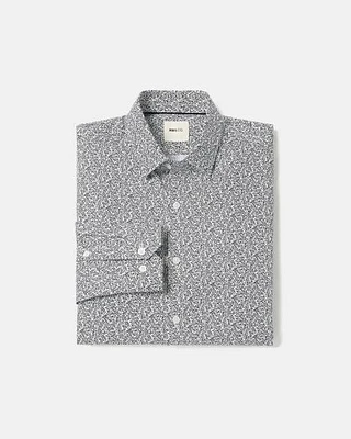 White Slim-Fit Dress Shirt with Navy Floral Pattern