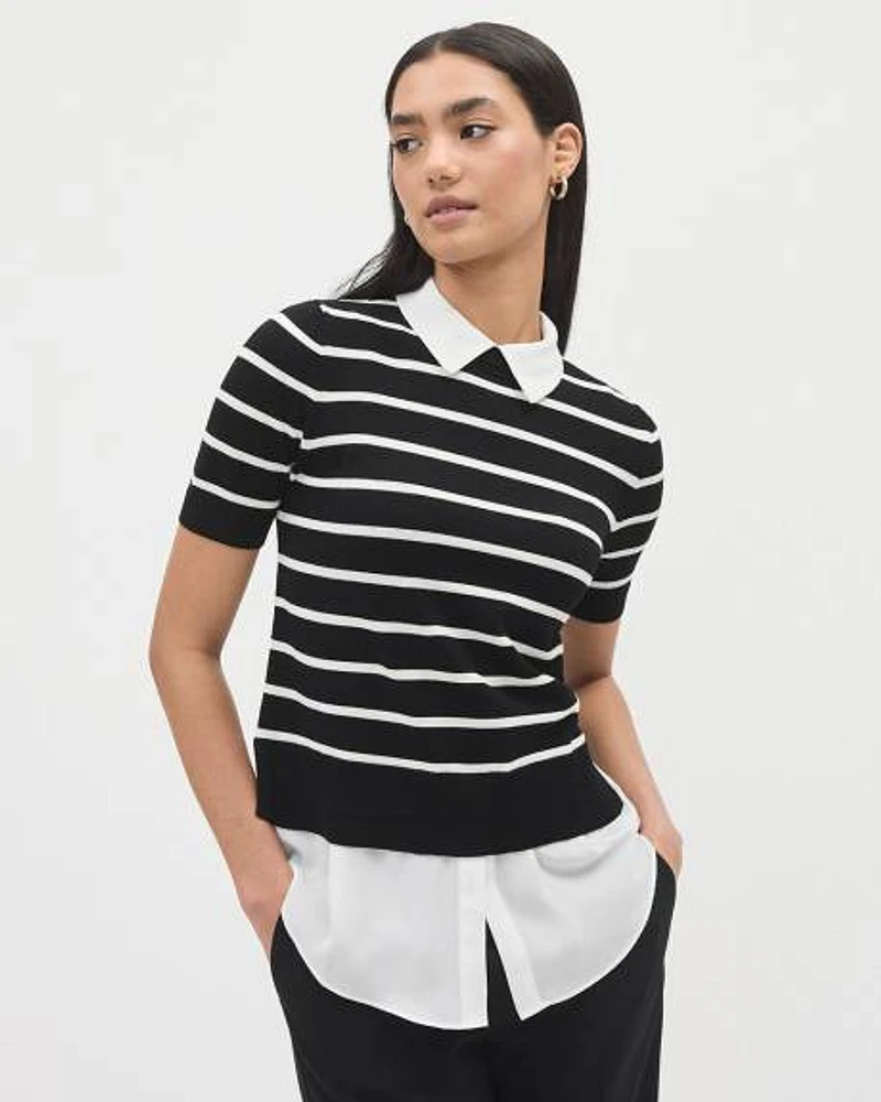 Mix-Media Fooler Tunic with Shirt Collar