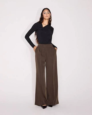 Satin High-Rise Wide-Leg Pant