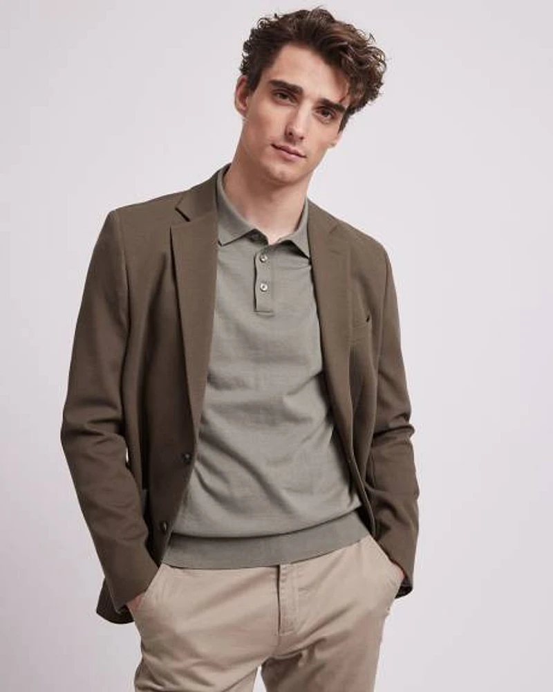 Slim-Fit Olive Knit Blazer