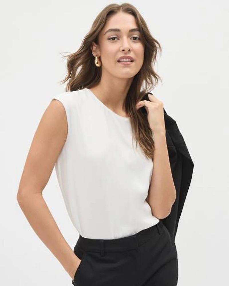 White Crew-Neck Silky Crepe Tunic Cami