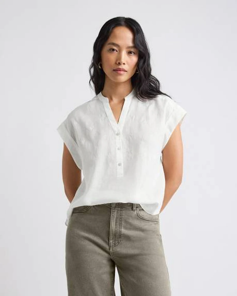 Extended-Sleeve V-Neck Blouse