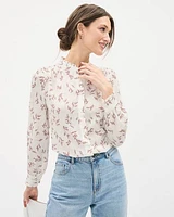 Silky Crepe Long-Sleeve Buttoned-Down Blouse