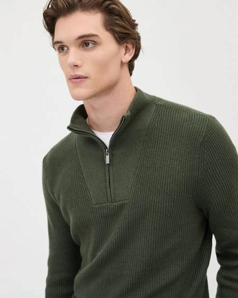 Long-Sleeve Half-Zip Mock-Neck Sweater