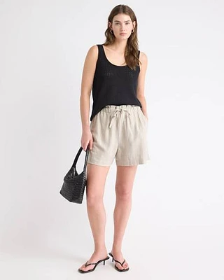 Short Rayé Taille Haute en Mélange de Lin