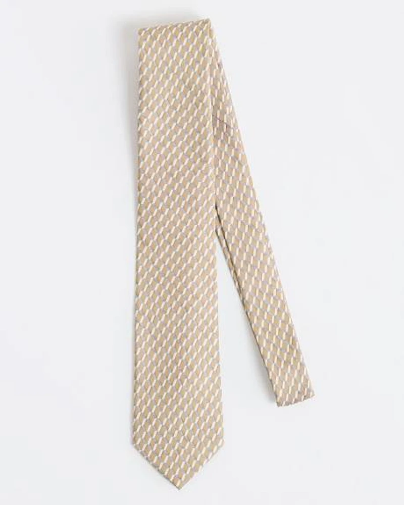 Regular Tie with Beige and Grey Geometric Pattern