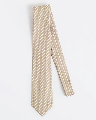 Regular Tie with Beige and Grey Geometric Pattern