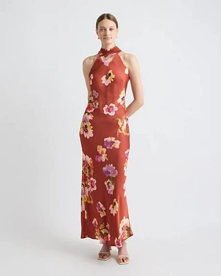 Satin Sleeveless Halter-Neck Midi Cocktail Dress