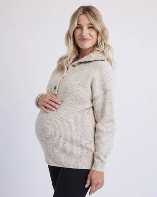 RW&CO. - High-Neck with Buttons Nursing Pullover Thyme Maternity Speckled Oatmeal Mix