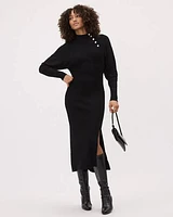 Long-Sleeve Mock-Neck Fitted Ribbed Midi Dress