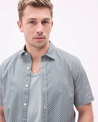 Slim-Fit Short-Sleeve Cotton Shirt with Geo Print