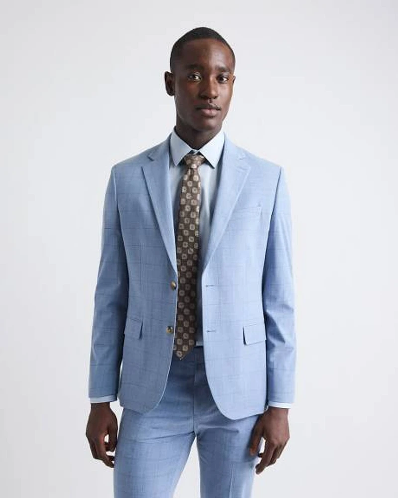 Slim-Fit Sky Blue Windowpane Suit Blazer