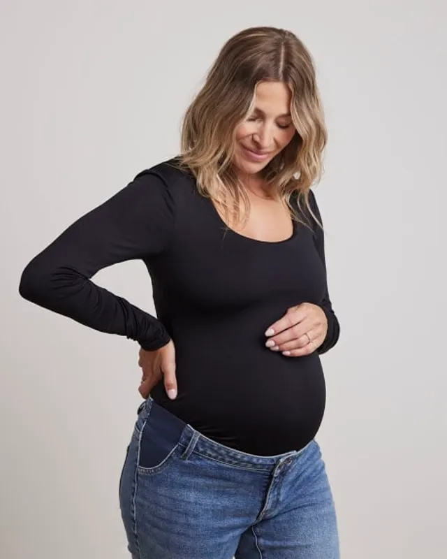 RW&CO. - Long-Sleeve Scoop-Neck Top - Thyme Maternity - Black - XXL