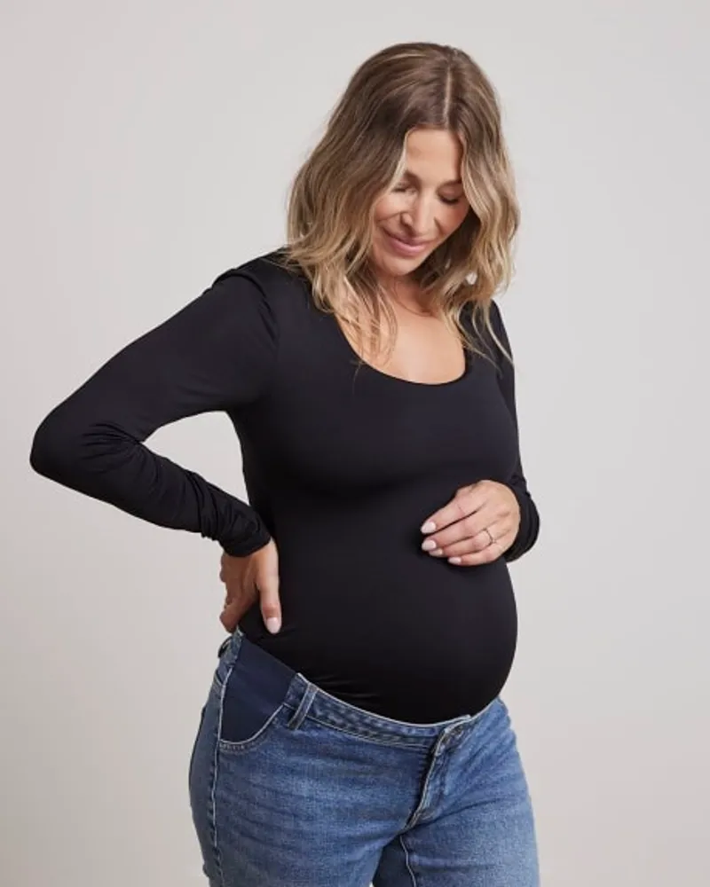 RW&CO. - Long-Sleeve Ribbed Sweater with Boat Neckline Thyme Maternity
