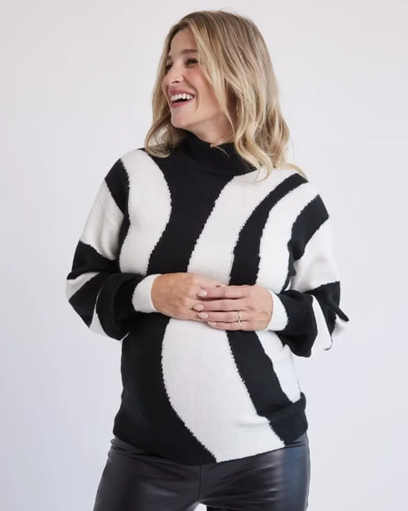 RW&CO. - Black & White Mock-Neck Sweater - Thyme Maternity - Black and  White - S