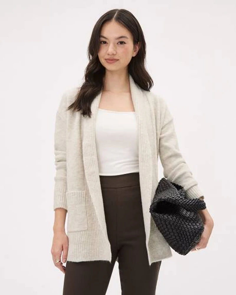 Long-Sleeve Spongy Open Cardigan