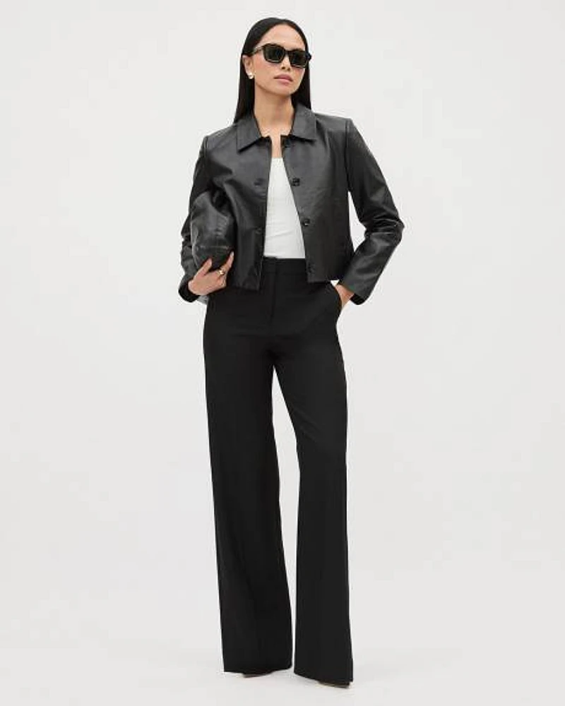 Black Wide-Leg High-Rise Wool-Blend Pant